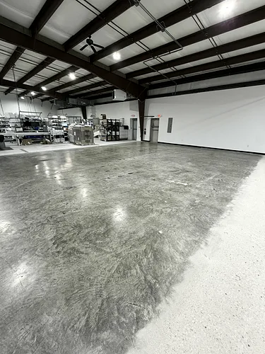 The finished warehouse floor, polished to a mirror shine